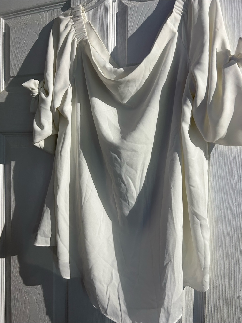 Babaton Cream Draped V-Neck Blouse